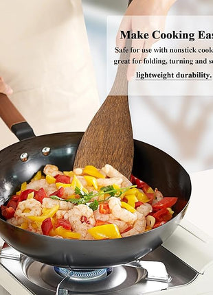 Wooden Spatula Nonstick Turner Acacia Wood, 12" Long Handle Flat Frying Spatulas Handmade for Kitchen Gifts, Ideal Cookware Utensils for Cooking Eggs, Fish, Pancakes, 2 Pack