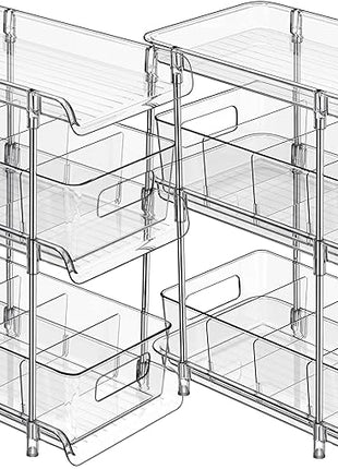 2Set 3 Tier Clear Bathroom Organizer with Dividers, Pull-Out Pantry Organization and Storage, Multi-Purpose Under Sink Organizers and Storage, Vanity Skincare Cosmetic Closet Organizer Medicine Bins