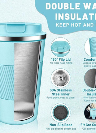 Insulated Coffee Tumblers with Flip Lid 12oz / 17oz, Stainless Steel Travel Coffee Mug Leak Proof, Vacuum Insulated Coffee Mug Reusable Cup, Keeps Cold and Hot for Coffee Tea