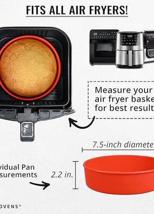 Air Fryer Baking Pan Set For Ninja Air Fryers AF141, AF181 5qt 6.5qt, Freezer and Airfryer Bakeware Sets with Cupcake Liners & Kitchen Conversion Chart, Nonstick Round Cake Molds for Baking