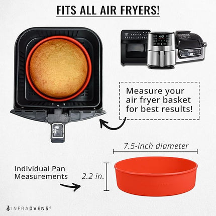Air Fryer Baking Pan Set For Ninja Air Fryers AF141, AF181 5qt 6.5qt, Freezer and Airfryer Bakeware Sets with Cupcake Liners & Kitchen Conversion Chart, Nonstick Round Cake Molds for Baking