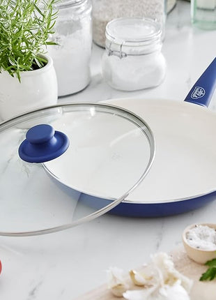GreenLife Soft Grip Healthy Ceramic Nonstick, 12" Frying Pan Skillet with Lid, PFAS-Free, Dishwasher Safe, Blue