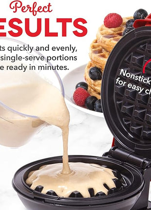 DASH Mini Maker Waffle Maker + Griddle, 2-Pack Griddle + Waffle Iron - Red
