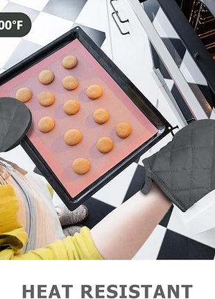 1 Pair Short Oven Mitts - Silicone Kitchen Oven Gloves High Heat Resistant 500℉, Mini Oven Mits with Non-Slip Grip Surfaces and Hanging Loop for BBQ, Baking, Cooking and Grilling (Solid Gray)