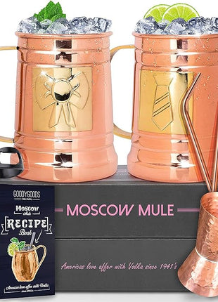 G GOODYGOODS Moscow Mule Copper Mugs: Make Any Drink Taste Better! 100% Pure Solid Copper His & Hers Gift Set - 2 Hammered 18 OZ Cups, 2 Unique Straws, Jigger & Recipe Booklet
