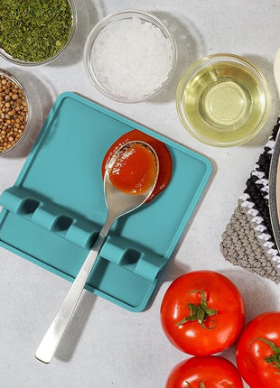 Zulay Kitchen Silicone Utensil Rest with Drip Pad for Multiple Utensils - BPA-Free, Heat-Resistant Spoon Rest & Spoon Holder for Stove Top - Kitchen Utensil Holder for Ladles & Tongs - Aqua Sky