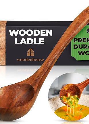 Wooden Ladle for Cooking, Soup Spoon Ladle – Teak Wooden Serving Spoon, 12.4″ Handle, Medium Scoop Size 2 oz – Eco Friendly, Natural and Sustainable