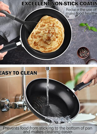 Cook N Home Pots and Pans Nonstick Kitchen Cookware Sets include Saucepan Frying Pan Stockpots 8-Piece, Heavy Gauge, Stay Cool Handle, Black