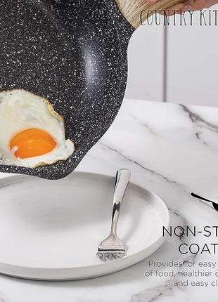 Country Kitchen Non-Stick Cast Aluminum Cookware Set - Durable Kitchen Cookware for Everyday Cooking, Grey, 11 Pc.