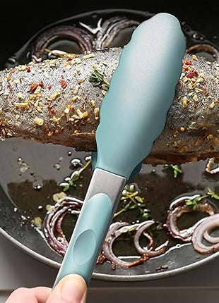 9-Inch & 12-Inch Cooking Tongs, Premium Silicone Set of 2 BPA Free Non-Stick Stainless Steel BBQ Grilling Locking Food Tong, Aqua Sky