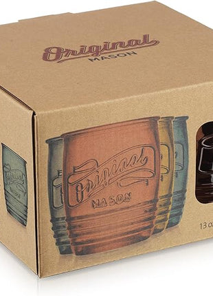 Glaver's Set Of 4 Original Mason Collins Glasses Assorted Colored Drinking Glasses For Juice Smoothies Cocktails Fine Beverage Glass Cups (Original Mason Whiskey Colored 13 OZ.)