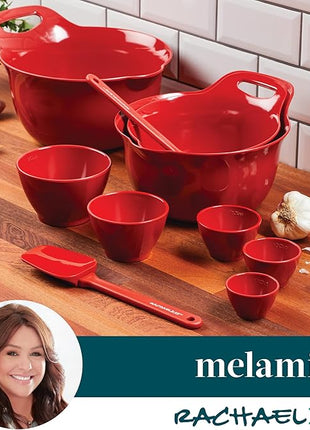 Rachael Ray Pantryware Nesting Mixing Bowls with Built-in spouts and Handles and Measuring Cups For Space-saving storage, Utensil Set, Dishwasher Safe, 10 Piece, Red