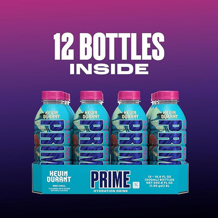 PRIME Hydration KEVIN DURANT Sports Drinks, Electrolyte Enhanced for Replenishing Fluids 250mg BCAAs, B Vitamins, Antioxidants, Low Sugar, 16.9 Fl Oz, 12 Pack