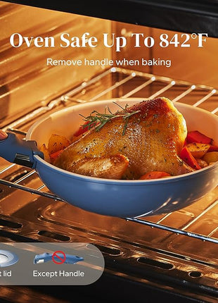 Redchef Ceramic Cookware Set, Removable Handle Pots and Pans Non-Stick, Rv Cookware Set, Non-Toxic Pots and Pans Set No PFAS, PTFE, PFOA, Detachable Pots and Pans, Dishwasher & Oven Safe(Blue)