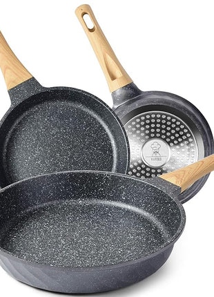 Frying Pans Nonstick, Induction Frying Pan Set Granite Skillet Pans for Cooking Omelette Pan Cookware Set with Heat-Resistant Handle, Christmas Gift for Women (8" &9.5" &11")