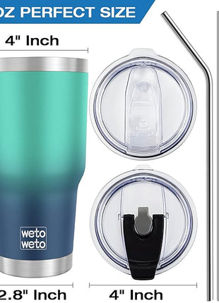 WETOWETO 30 oz Tumbler with 2 Straws and 2 Lids, Stainless Steel Insulated Vacuum Coffee Tumbler Cup, Double Wall Leakproof Travel Mug (Green-Blue Gradient, 1 Pack)