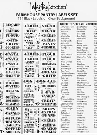 Talented Kitchen Clear Vinyl Pantry Labels for Food Containers - Waterproof & Repositionable for Kitchen Jars - Farmhouse Pantry Organization - Preprinted Baking Labels - Pack of 154, Assorted Sizes