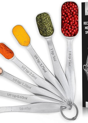 Zulay Heavy Duty Stainless Steel Measuring Spoons with Easy to Read, Slim Design for Narrow Spice Jars, 6 Piece Measuring Spoons with Etched Markings & Removable Clasp, Table Spoons Measuring Spoon