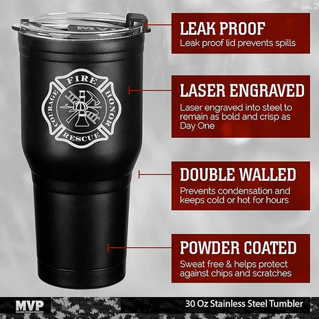 Military Gift Shop 30 oz Firefighter Tumbler Double Wall Vacuum Insulated Stainless Steel Fireman Travel Mug - Firefighter Gifts for Men or Women