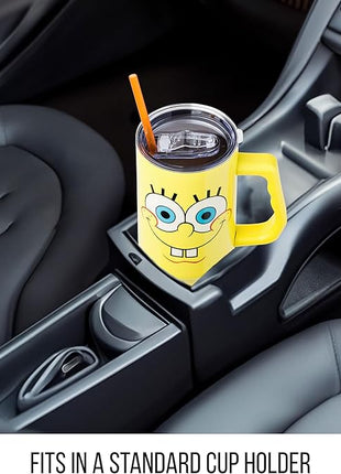 Silver Buffalo SpongeBob SquarePants Stainless Steel Tumbler with Handle, Fits in Standard Cup Holder, 40 Ounces (Pack of 12)