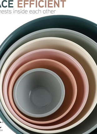 COOK WITH COLOR Mixing Bowls with TPR Lids - 12 Piece Plastic Nesting Bowls Set includes 6 Prep Bowls and 6 Lids, Microwave Safe (Teal)