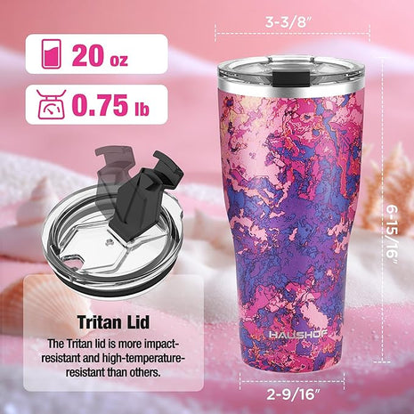 HAUSHOF 20 oz Tumbler, Stainless Steel Vacuum Coffee Tumbler, Durable Insulated Tumbler Cups for Hot and Cold Drinks, Portable Water Tumbler with Lid for Office, Camping, Sports