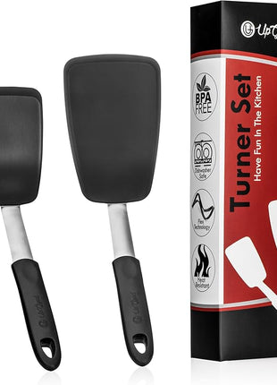 UpGood Silicone Turner Set 600ºF Heat Resistant - Large & Small Kitchen Spatulas with Tapered Edges & Flexible Stainless Steel - Cooking Utensil for Flipping Egg, Pancakes in Nonstick Cookware (2 Pcs)