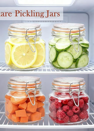 Encheng 25 oz Glass Jars With Airtight Lids And Leak Proof Rubber Gasket,Wide Mouth Mason Jars With Hinged Lids For Kitchen Canisters 750ml, Glass Storage Containers 6 Pack