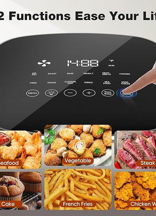 Elevon 6QT Large Air Fryer, 12-in-1 Digital Airfryer with Clear Window, Roast, Reheat, Dehydrate, Bake, Steam with 400F and More, Dishwasher Safe, Nonstick, Fit for Family of 2-5, Beige