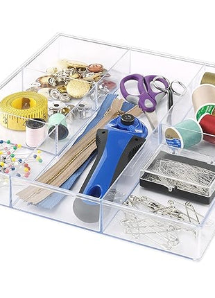Whitmor Clear 6-Section Drawer Organizer | For Makeup & Accessories | Sturdy Resin | 11.9 x 11.9 x 1.7 Inches | Pack of 6