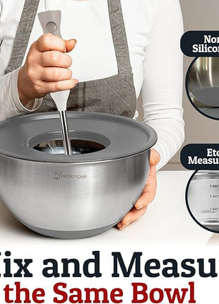 Priority Chef Stainless Steel Mixing Bowls with Lids Set, 3 Grater Attachments, Airtight Lids, Non-Slip Silicone Base Mixing Bowl Set, Large Prep Metal Mixing Bowls for Kitchen, Grey