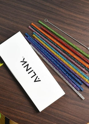 ALINK 12-Pack Glitter Reusable Clear Plastic Straws, 11" Long Hard Tumbler Replacement Drinking Straws for 16 OZ 20 OZ 30 OZ Stanley, YETI, Starbucks Tumblers with Cleaning Brush