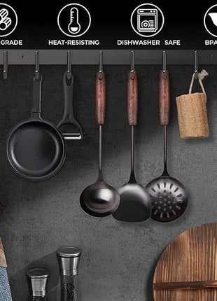 Wok Spatula and Ladle,Skimmer Ladle Tool Set,15 Inches 18/10 Stainless Steel Vintage Wok Utensils,Wok Spatula and Ladle Set with Solid Wooden Handle，Wok Accessories with Natural Cleaning Loofah Sponge