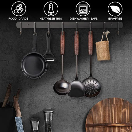 Wok Spatula and Ladle,Skimmer Ladle Tool Set,15 Inches 18/10 Stainless Steel Vintage Wok Utensils,Wok Spatula and Ladle Set with Solid Wooden Handle，Wok Accessories with Natural Cleaning Loofah Sponge