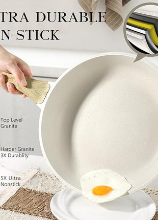 GiPP Nonstick Frying Pan Skillet - 8" White Granite Non Stick Pans, Omelette Pan with Heat-Resistant Handle, Compatible with All Stovetops, PFOA Free