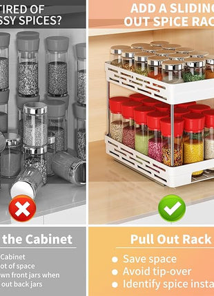 Pull Out Spice Rack Organizer for Cabinet, 2 Pack Widen Slide Out Spice Racks Organizer, Spice Cabinet Organizers, Cabinet Size Need:12'' Highx11'' Deepx6.75'' Wide,Hold 15 Spice Jar Each Tier-2Tier