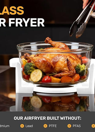 Big Boss 16Qt Extra Large Glass Air Fryer Non Toxic – Family Sized 4 in 1 Cooker with 3 Cooking Sections, Stainless Steel Racks for French Fries, Chicken, No Preheat, Self Cleaning, Dishwasher Safe