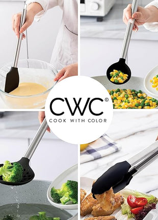 COOK WITH COLOR Silicone Cooking Utensils, Kitchen Utensil Set, Easy to Clean Silicone Kitchen Utensils, Cooking Utensils for Nonstick Cookware, Kitchen Gadgets Set, 10 Pieces, Black
