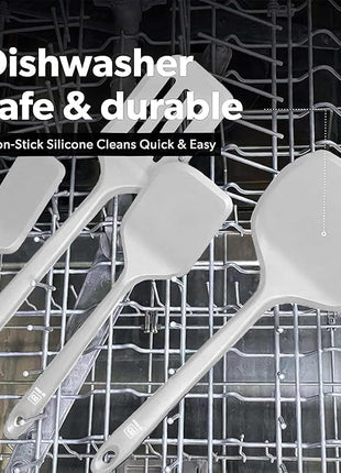 New DI ORO Seamless Series Moda 4-Piece Silicone Turner Spatula Set - 600°F Heat-Resistant Flexible Kitchen Spatulas for Nonstick Cookware - Flippers for Eggs & Pancakes - Utensils for Cooking (Stone)