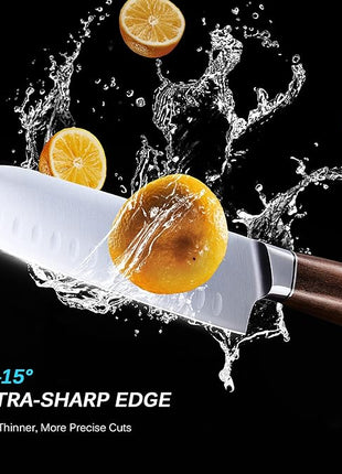 KYOKU 7 Inch Santoku Knife - Daimyo Series - Asian Knife Japanese Chef Knife with Ergonomic Rosewood Handle, & Mosaic Pin - Japanese 440C Stainless Steel Kitchen Knife with Sheath & Case