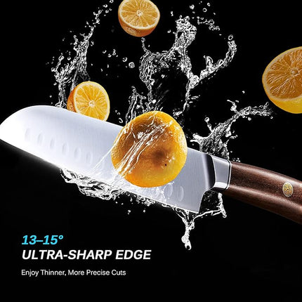 KYOKU 7 Inch Santoku Knife - Daimyo Series - Asian Knife Japanese Chef Knife with Ergonomic Rosewood Handle, & Mosaic Pin - Japanese 440C Stainless Steel Kitchen Knife with Sheath & Case