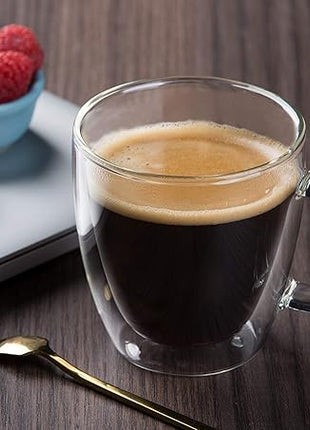 CNGLASS Insulated Espresso Glass Mugs 5.4oz/160ml, Small Clear Coffee Mugs Set of 2, Double Wall Glass Cups with Handle for Tea and Macchiato