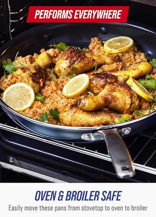 Blue Diamond 9 Piece Nonstick Cookware Set, Diamond Ceramic Pots & Pans, Dishwasher & Metal Utensil Safe, Non Toxic PFAS-Free, Kitchen Cooking Sauce & Saute Pans, Oven & Broiler to 600F, Blue