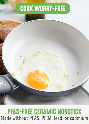 GreenLife Non Stick Fry Pan Set (7" & 10"), Non-Toxic PFAS-Free Ceramic Skillets, Dishwasher & Oven Safe, Egg Omelet Frying Pans, Stay- Cool Handles, Kitchen Home Cooking Essentials, Gray