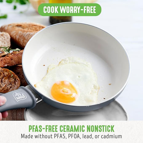 GreenLife Non Stick Fry Pan Set (7" & 10"), Non-Toxic PFAS-Free Ceramic Skillets, Dishwasher & Oven Safe, Egg Omelet Frying Pans, Stay- Cool Handles, Kitchen Home Cooking Essentials, Gray