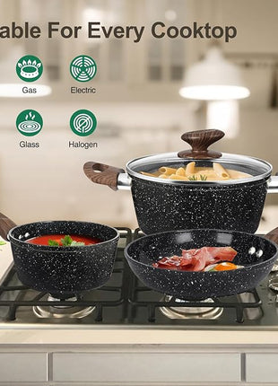 Pots and Pans Set Non Stick, 12pcs Black Ceramic Cookware Set, Non-toxic Induction Cookware Kitchen Cooking Set, PFAS and PFOA Free