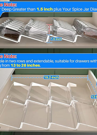 Antimbee Spice Drawer Organizer, 4 Tier- 8 Pack Kitchen Spice Rack Tray for Drawer, Expandable From 13" to 26" Acrylic Seasoning Organizer Rack Holds up 56 Spice Jars (Jars not Include)
