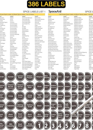 SpaceAid Spice Rack Organizer with 36 Spice Jars, 386 Spice Labels, Chalk Marker and Funnel Set for Cabinet, Countertop, Pantry, Cupboard or Door & Wall Mount - 36 Jars, 17.2" W × 10.8" H, Black