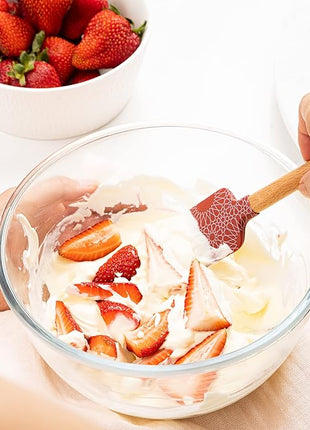 Silicone Spatula set of 2 with wooden handle and stunning pattern (Red)