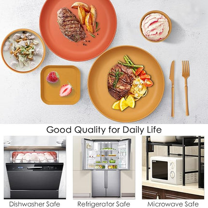 48 Pcs Dinnerware Sets, Unbreakable Plates and Bowls Sets, Reusable Dinnerware Sets for 4 People, Travel Camping Picnic Home Party Cutlery Set, Dishwasher Microwave Safe Dishes